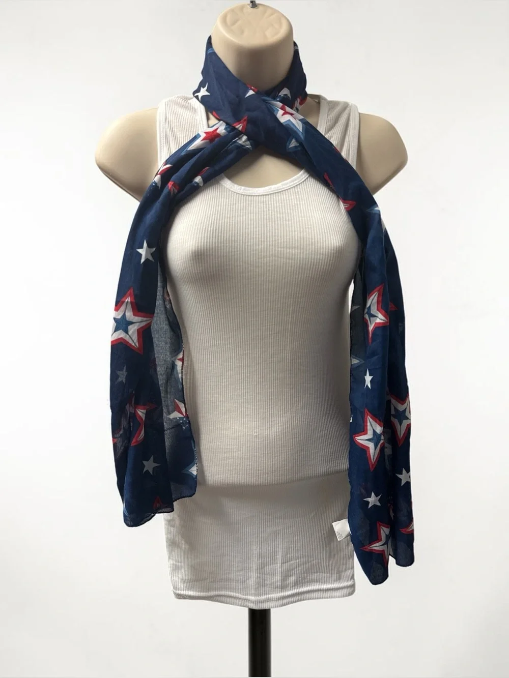 Men’s Navy Star Print Scarf 4thofJuly Independence Day Patriotic Lightweight USA